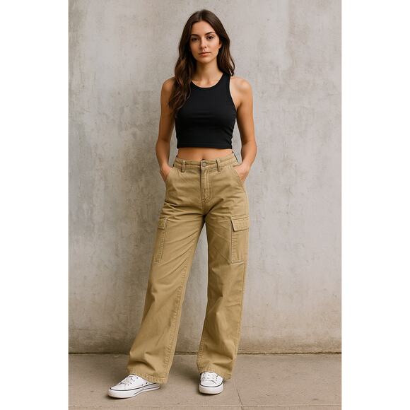 Y2K Utility Cargo Pants Khaki Wide Leg SHEIN Women’s Small - Picture 1 of 5